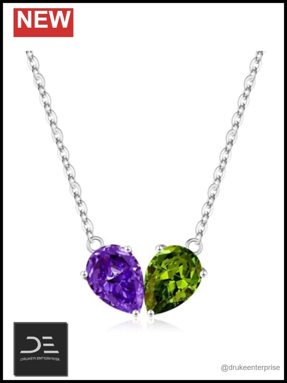 Double Birthstone Pendant Necklace 925 Sterling Silver Gift for Women